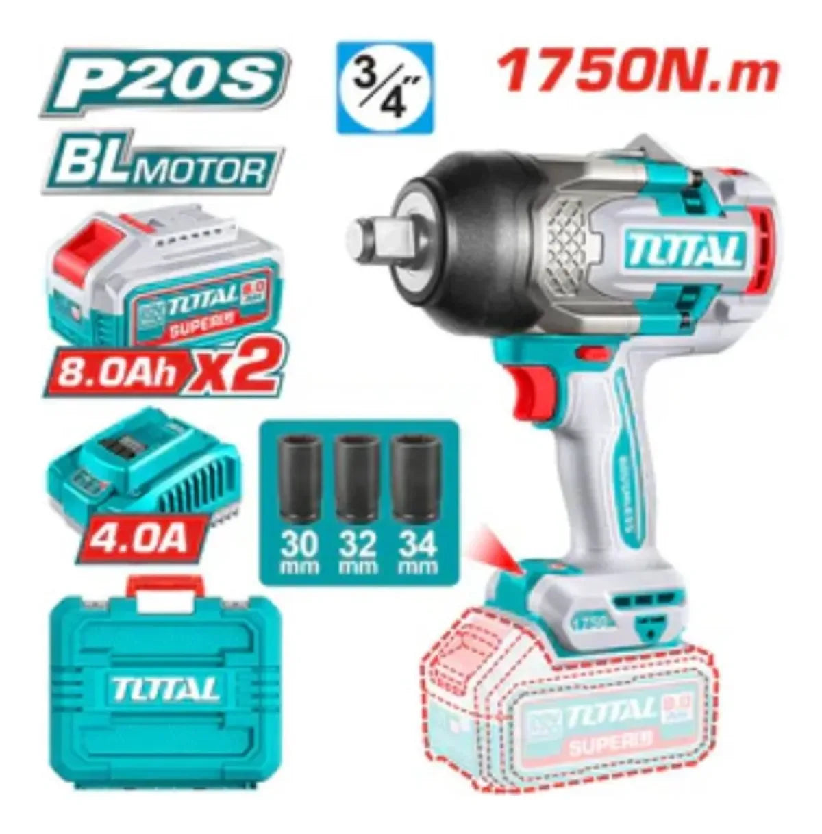 Llave Impacto Inalámbrica 1750 Nm Turquesa 50hz/60hz