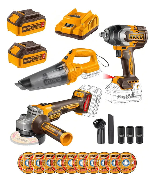 Lave Impacto 850Nm+Esmeril 4.5+Aspiradora + 2Bat De 5.0Ah + Cargador