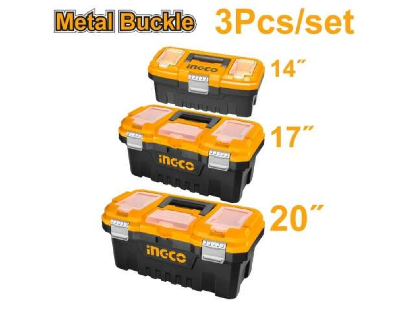 KIT X 3 CAJAS HERRAMIENTAS 14" 17" 20" BROCHE METAL PBXK0302 INGCO