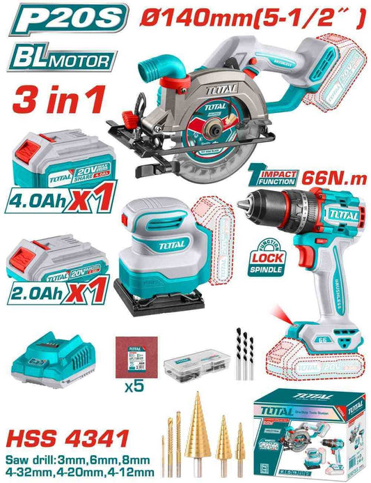 Kit de herramientas Inalámbrica. Serrucho Inalámbrico 5 1/2"- Taladro Percutor -Lijadora