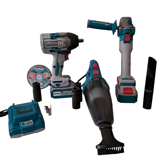 Kit Inalambrico Llave de Impacto 850nm,Aspíradora, Esmeril 4.5pulgadas