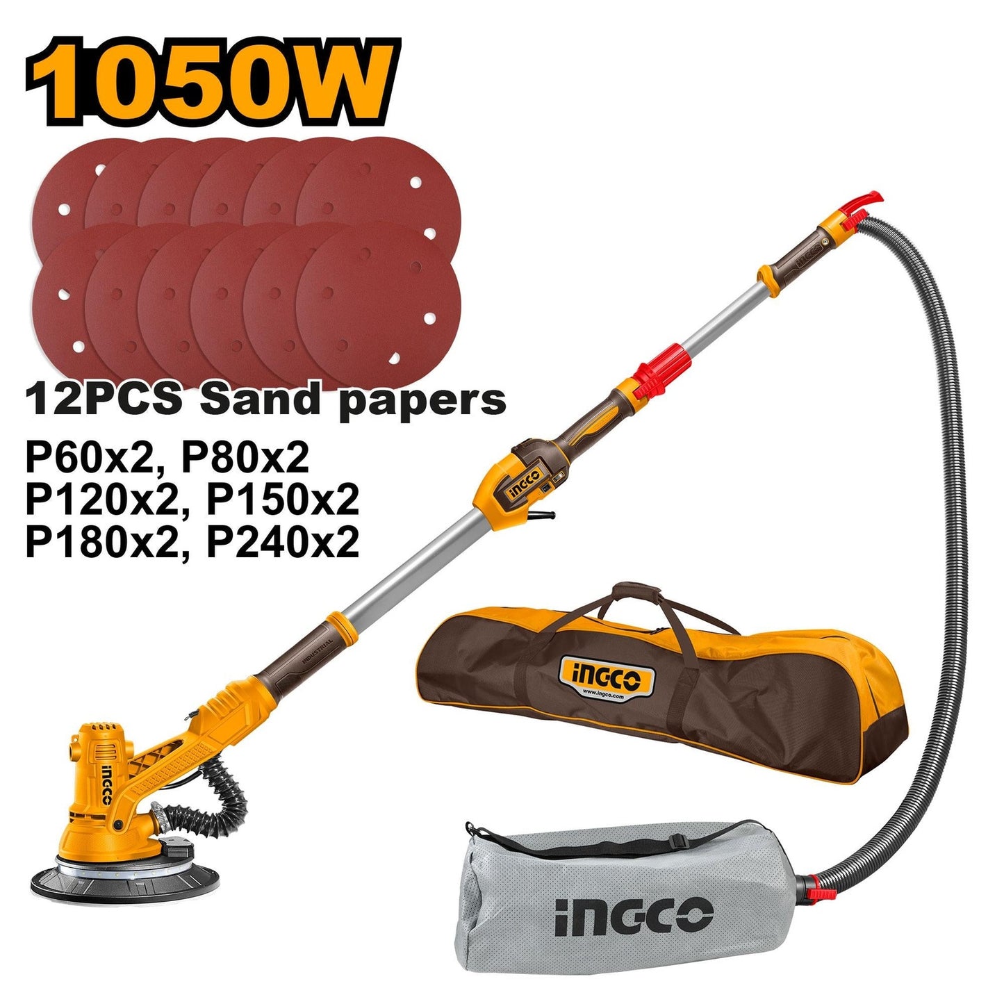 Lijadora Telescopica Para Techo y Pared Ingco 1050w + 112 lijas