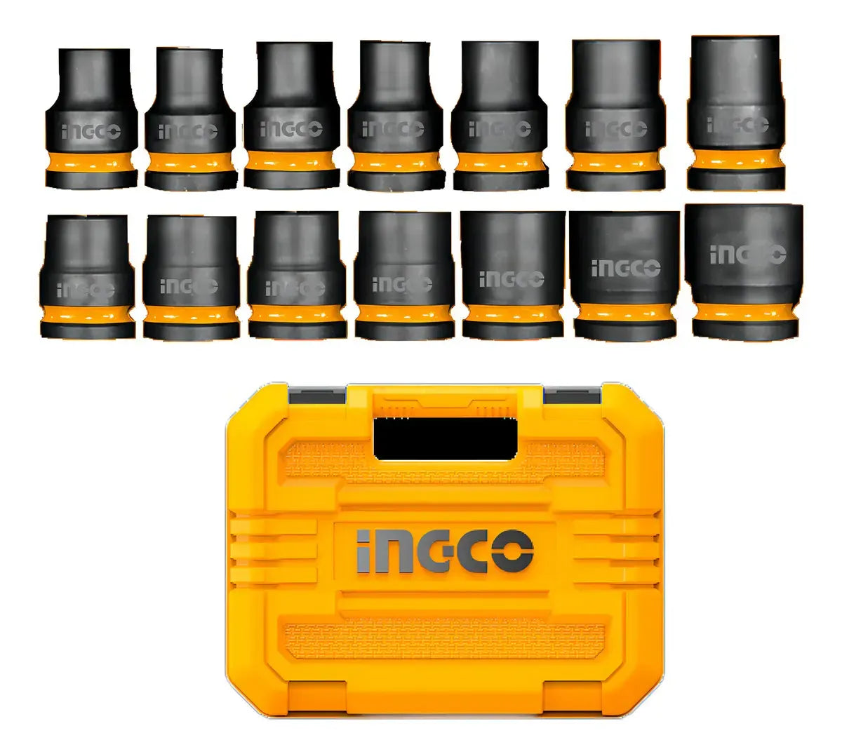 Kit Juego 14 Dados de Impacto Encastre ½'' Ingco Color Negro
