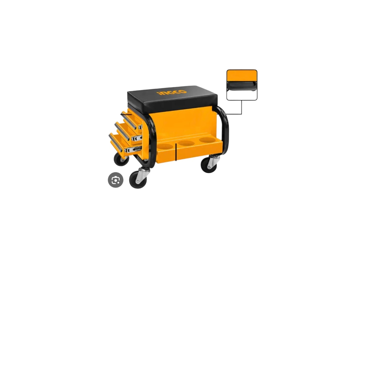 Silla Banqueta De Mecánico 110kg 3 Bandejas 4 Ruedas 360 Naranja Claro