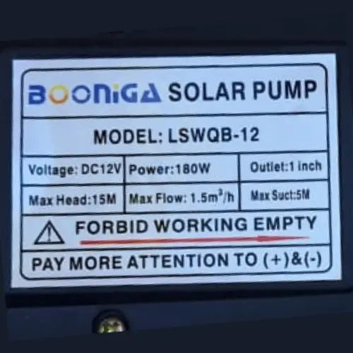 Bomba Solar 180 Watts Booniga