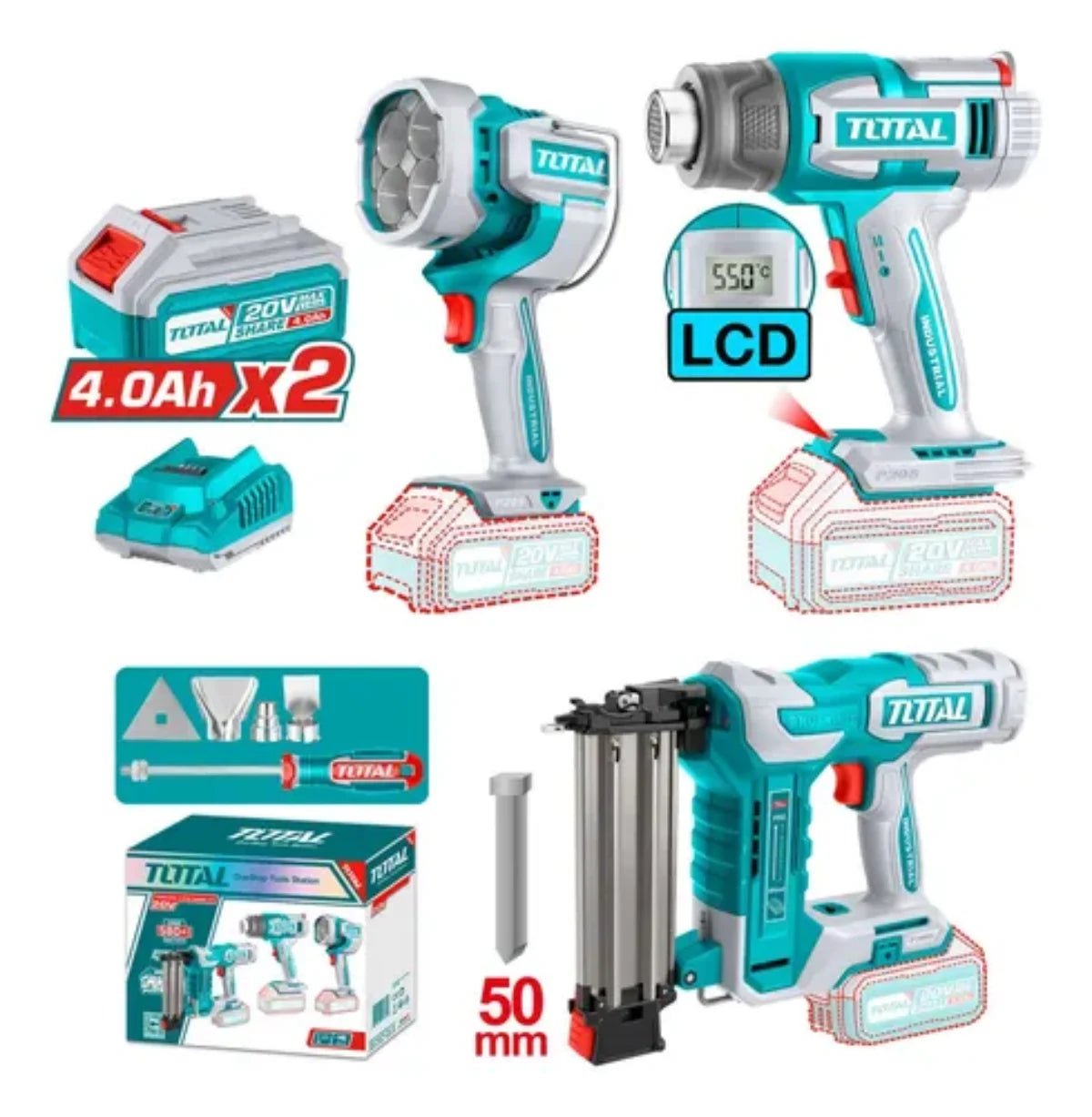 Kit Pistola Calor + Lampara + Clavadora Inalambrica