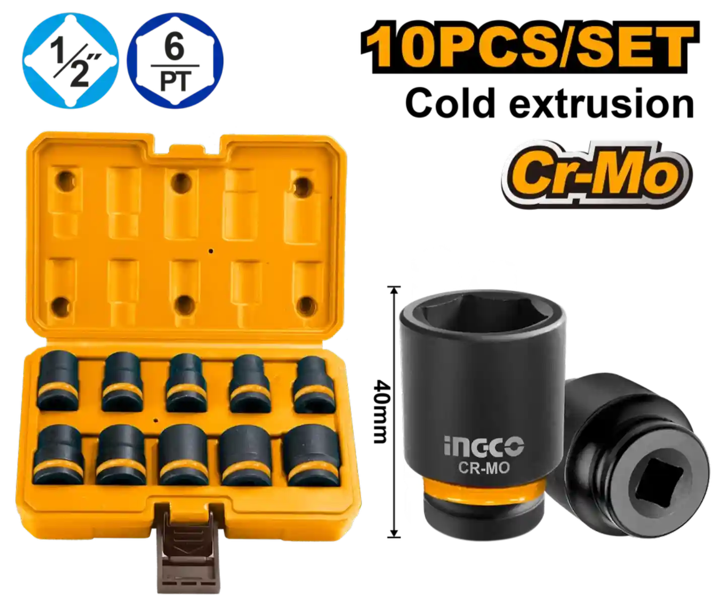 Set Dados  1/2 Llave De Impacto 10 Dados Nro 10 - 24