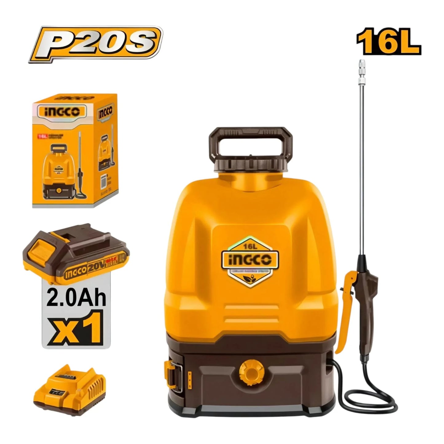 Fumigadora a Batería de Mochila INGCO 16 Litros 20V P20S + Batería y Cargador