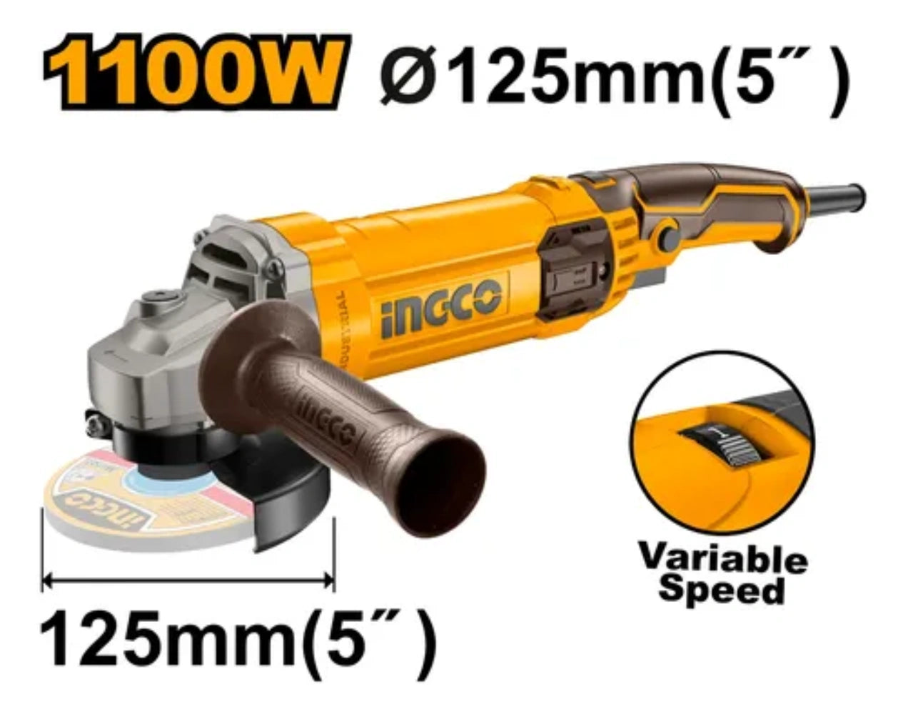 Amoladora 1100w Vel Variable 125mm Ingco