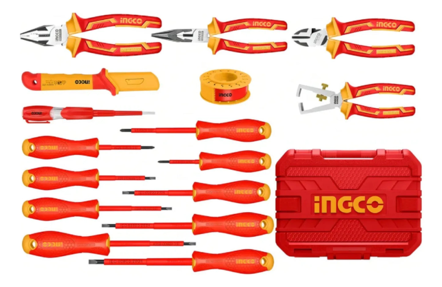 Set Herramientas Manuales Aisladas Dieléctricos 16 Piezas HKITH1601 Color Rojo