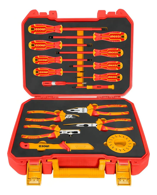 Set Herramientas Manuales Aisladas Dieléctricos 16 Piezas HKITH1601 Color Rojo