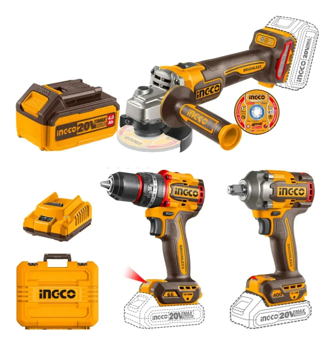 Kit de 3 Herramientas  COSLI241291 Bateria Amoladora Taladro Llave Accesorios