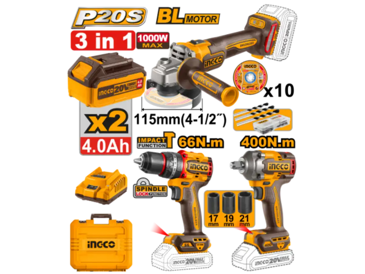 Kit de 3 Herramientas  COSLI241291 Bateria Amoladora Taladro Llave Accesorios