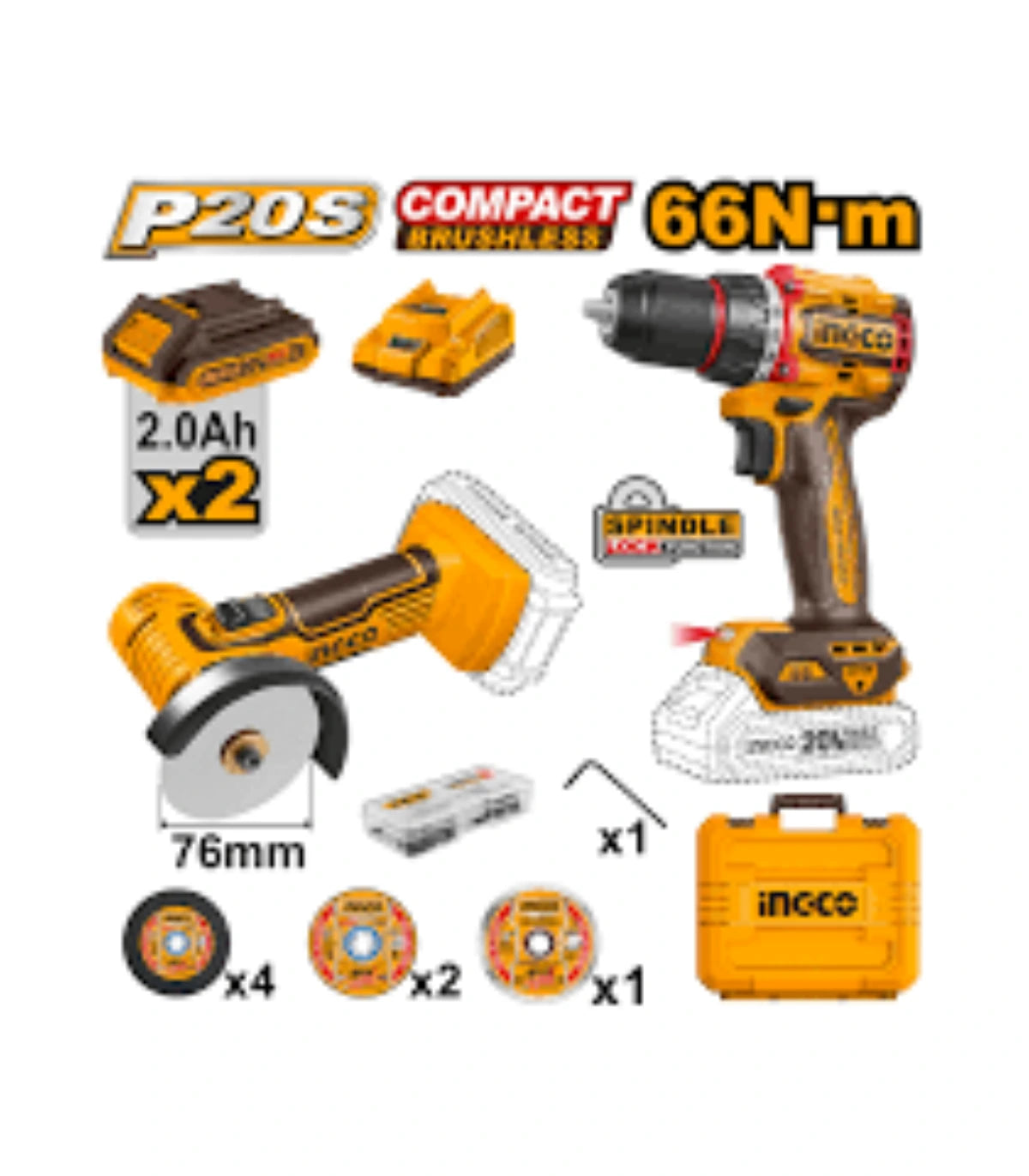 Taladro Inalambrico 66Nm + Mini Esmeril Inalambrico de 3 Pulgadas 20v + 36 Discos