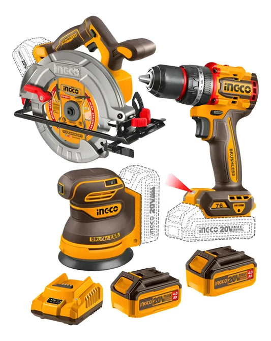 Kit Sierra Circular, Lijadora, Taladro 76nm, 2 Baterías 4ah