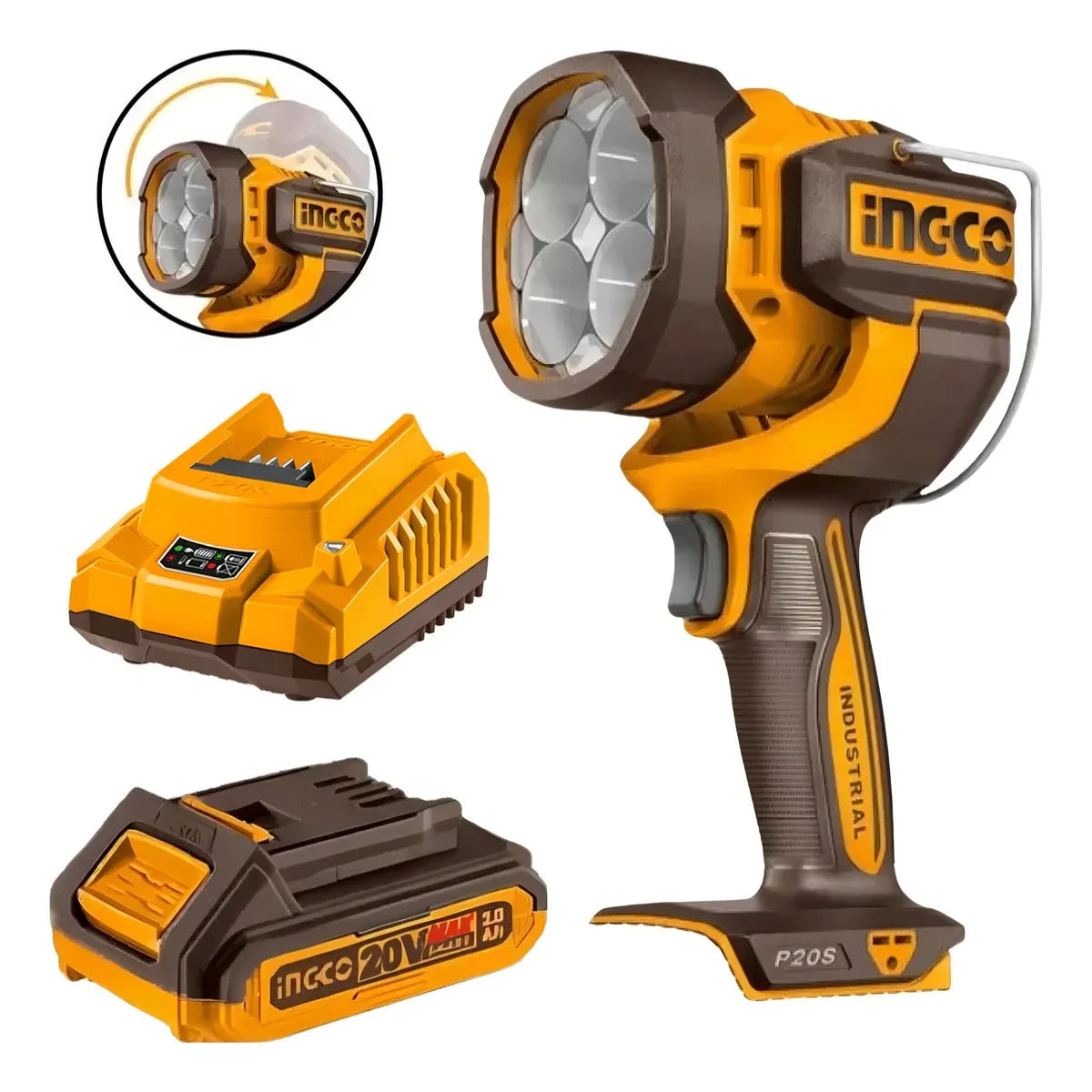 Linterna táctica recargable Ingco P20s, color amarillo