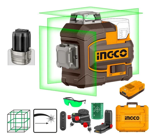 NIVEL LASER AUTONIVELANTE 3D VERDE A BATERIA 35MTS 16V M16 C/BATERIA + VALIJA + ACCESORIOS HLL301201