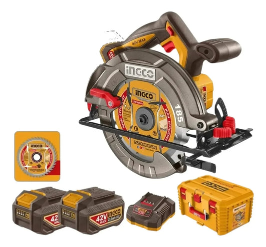 Sierra Circular Inalámbrica INGCO 42V Max Brushless 7-1/4" (CSLI4218512) + 2 Baterías y Maletín