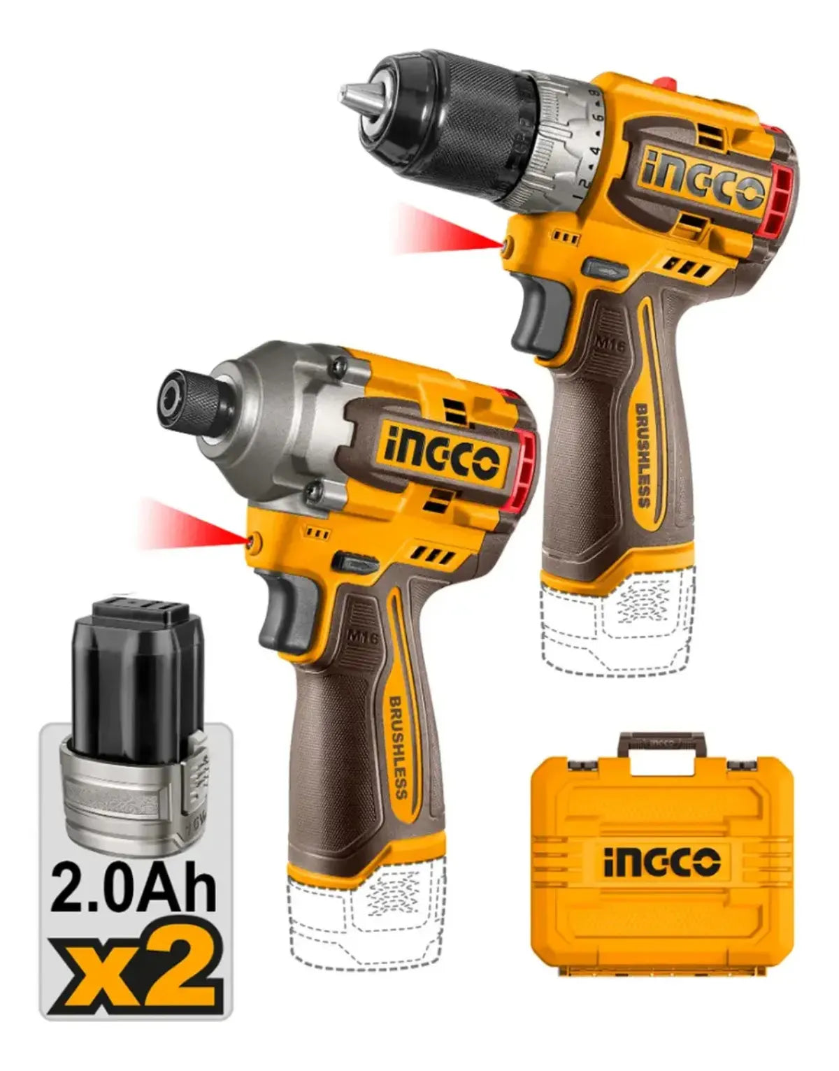 Kit Taladro+Atornillador de Impacto Motor Brushless Ingco