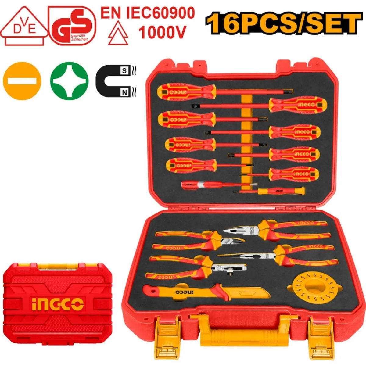 Set Herramientas Manuales Aisladas 1000v Dieléctricos 16 Piezas Ingco