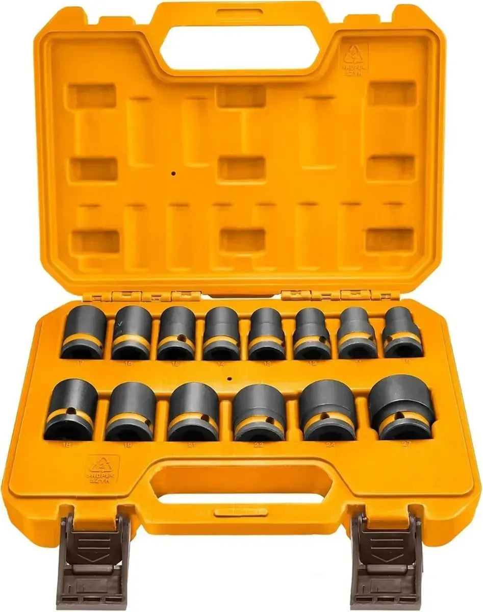 Kit Juego 14 Dados de Impacto Encastre ½'' Ingco Color Negro