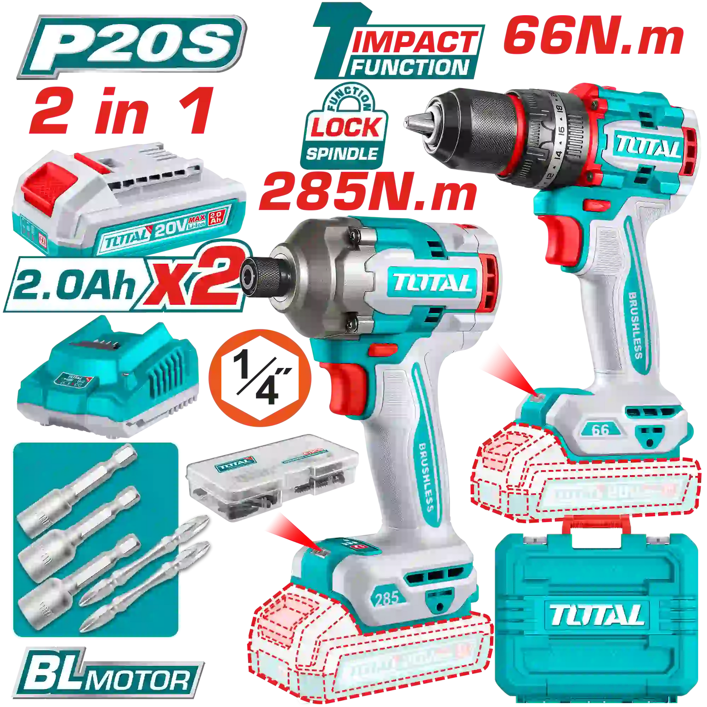 Kit Atornillador De Impacto + Taladro 20v