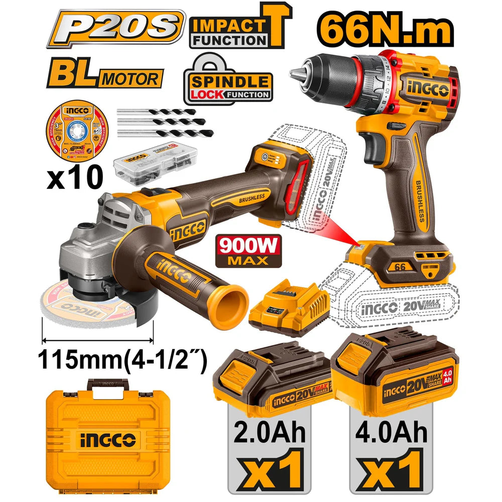 Set Taladro Y Esmeril Inalambrico 20v Ingco Ckli20273