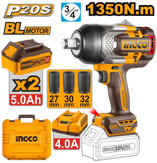 LLAVE DE IMPACTO A BATERÍA 20V P20S 3/4" 1350NM